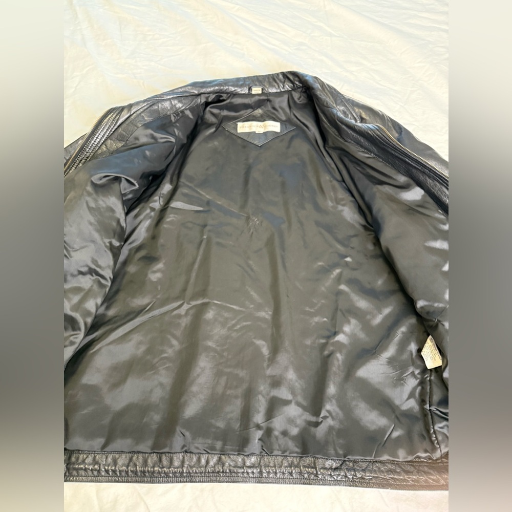 Vintage 90s Oversized Black Genuine Leather Coat L Minimalist Longline Y2K - Picture 7 of 13